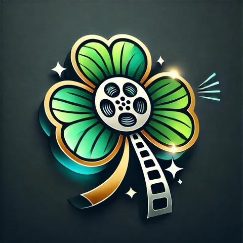 Clover Kiss Cinema logo: a four-leaf clover with a film reel at its center and a strip of film for a stem